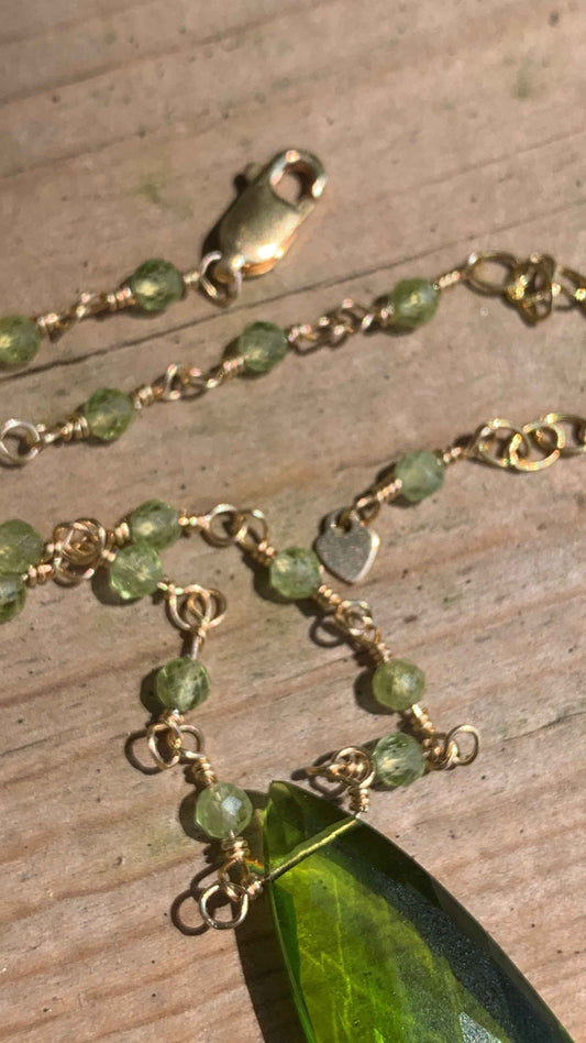 Peridot Bloom Necklace – Handcrafted Yellow Gold Fill August Birthstone