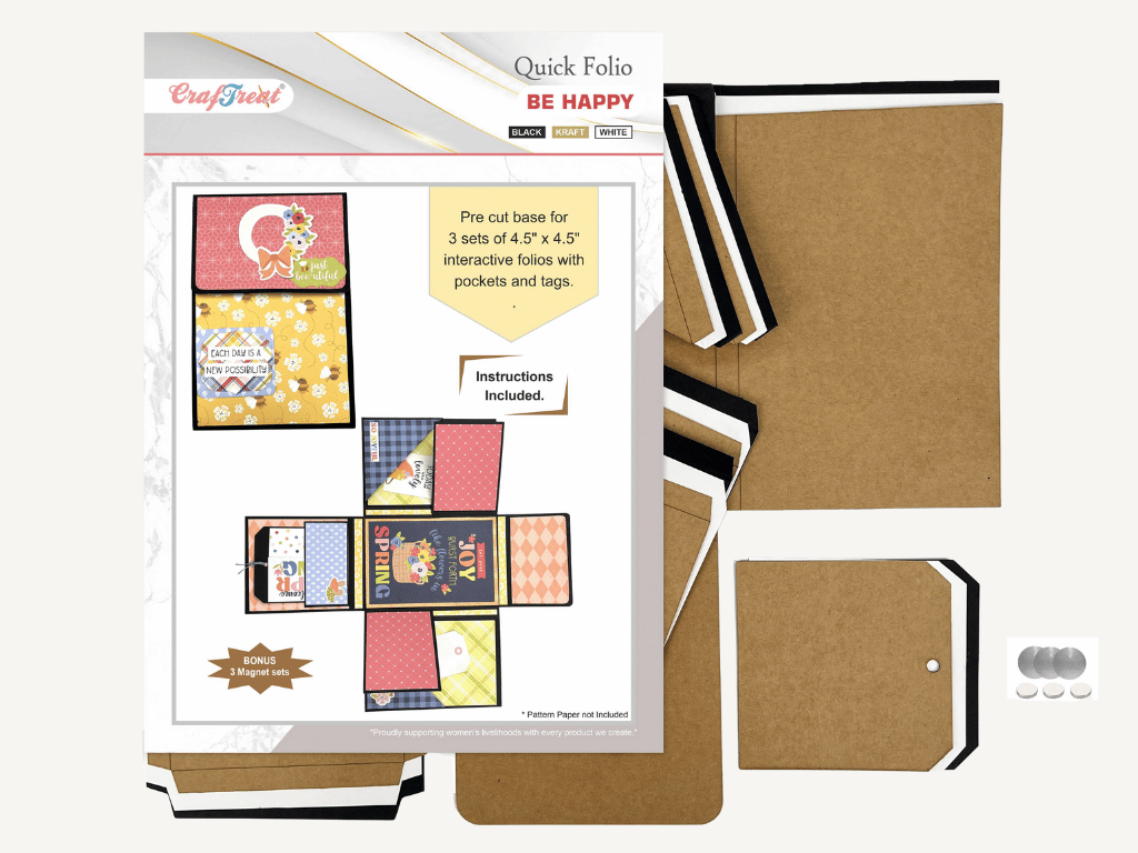 Craftreat Scrapbook Blank Quick Folio - Be Happy - Black, Kraft and White