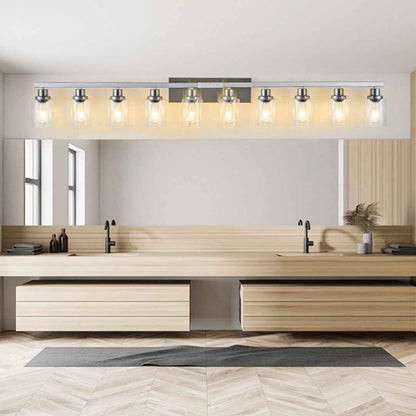 10-Light Brushed Nickel Bathroom Vanity Light Fixture – Clear Glass Wall Sconce Over Mirror with E26 Bulbs