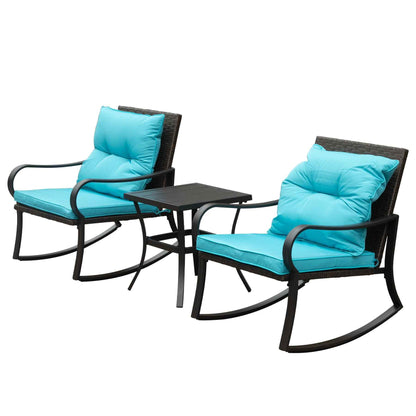 Metal 2-Person Outdoor Patio Rocking Chair Set with Cushions – Blue Steel Porch Seating