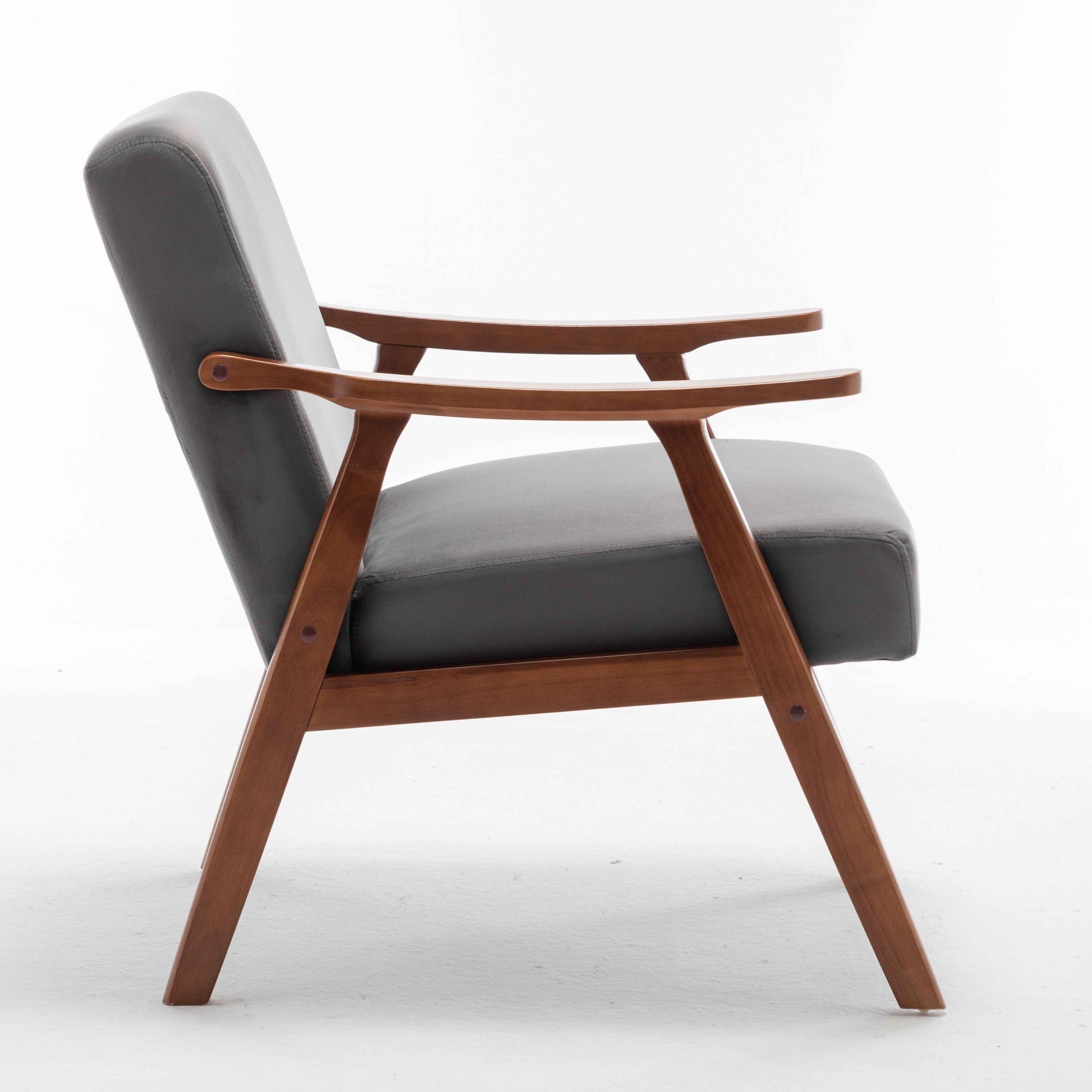Grey Velvet Accent Chair – Mid-Century Modern Upholstered Armchair with Solid Wood Frame
