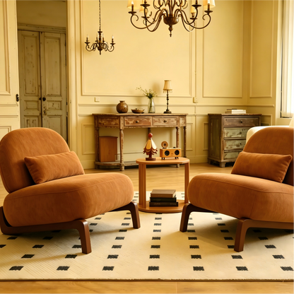 Set of 2 Caramel Accent Chairs with Solid Wood Legs – Soft Upholstered Armless Reading Chairs (US Delivery Only)