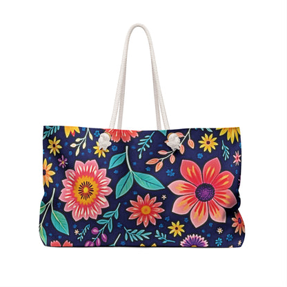 Florale Weekender-Tasche — Lebendige marineblaue Blumentasche für Reisen