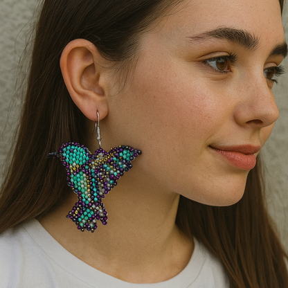 Purple Turquoise Beaded bird Earrings