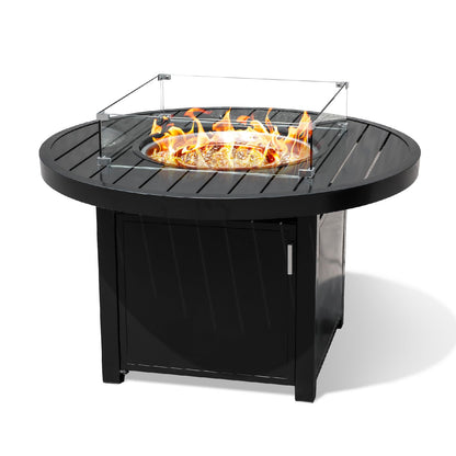 Propane FirePit Table: 50,000 BTU Aluminum Slat Top with Lid, Stainless Steel Burner, Windguard, 8KG Glass Beads, 300D PVC Cover, CSA-Listed - AURABAGS SHOP