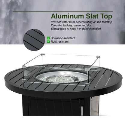 Propane FirePit Table: 50,000 BTU Aluminum Slat Top with Lid, Stainless Steel Burner, Windguard, 8KG Glass Beads, 300D PVC Cover, CSA-Listed - AURABAGS SHOP