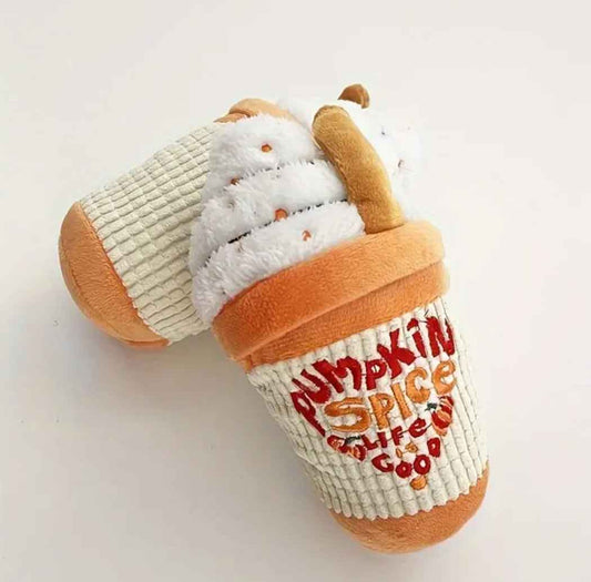 Pumpkin Spice Coffee Dog Toy | Plush Squeaky Dog Toy for Small and Large Dogs