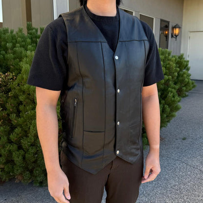 Open Road Men's 10 Pocket Leather Vest | Genuine Cowhide Vest