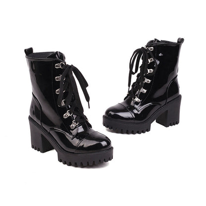 Women's Mid-Calf Patent Leather Boots – High Heel Riding Style Fashion Footwear