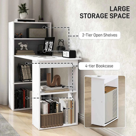 47-Inch Modern Computer Desk with Storage Shelves – White Home Office Writing Table (United States Delivery Only)