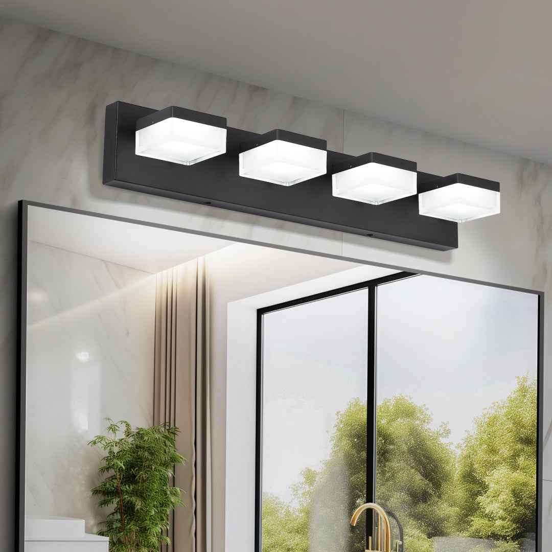 Modern 4-Light Bathroom Vanity Light – Matte Black 24W LED Wall Fixture