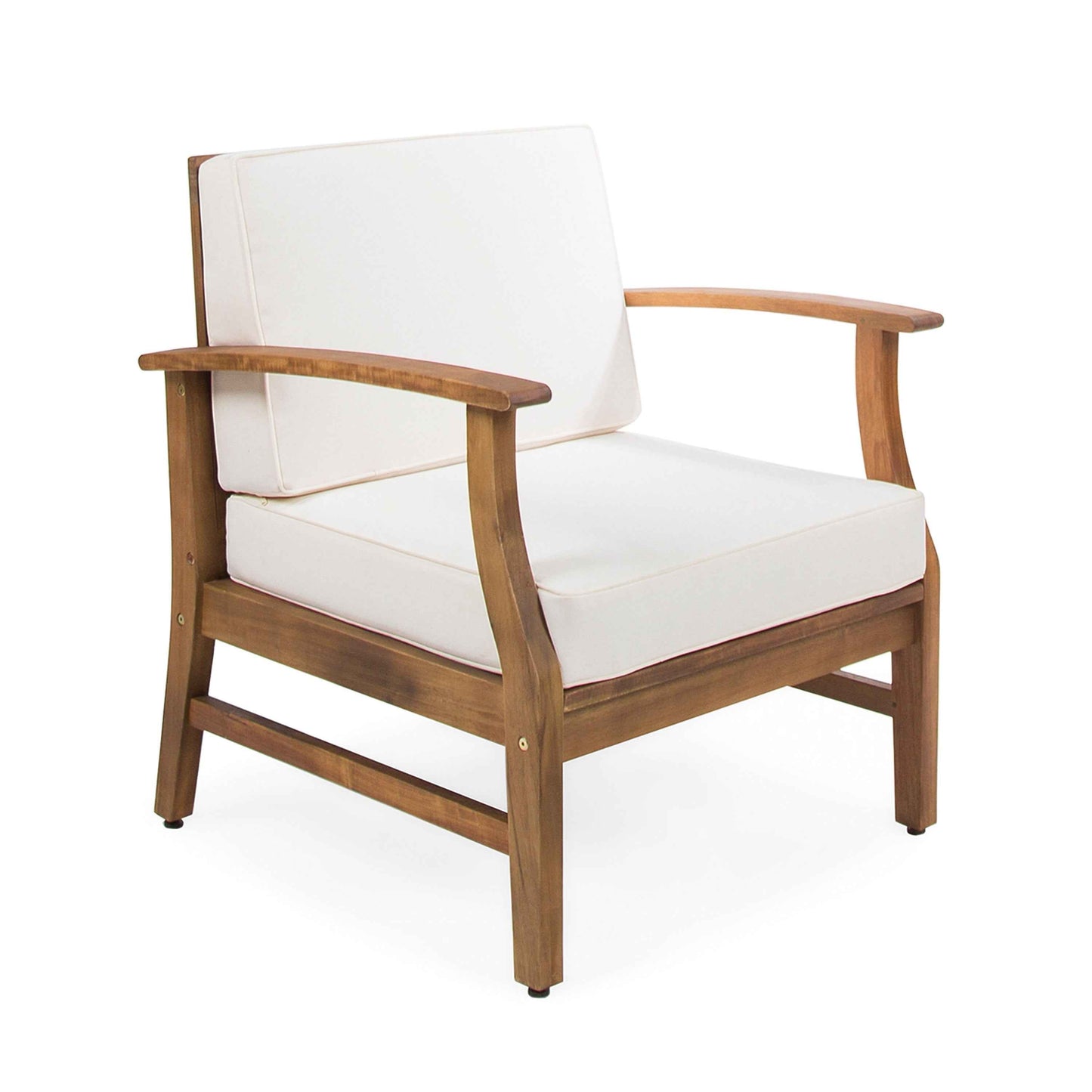 PERLA Club Chairs Set of 2 – Cream Acacia Wood Outdoor Patio Accent Chairs (Deliver to United States Only)