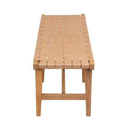 Stylish Acacia Wood Bedroom Bench with Woven PU Leather Seat (United States Delivery Only)
