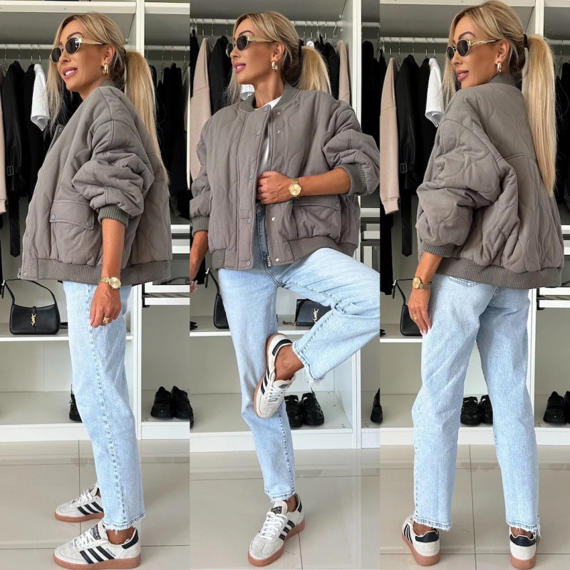 Winter Stitched Jacket Chic Fashion Casual Buckle Coat for Women (US Delivery Only)
