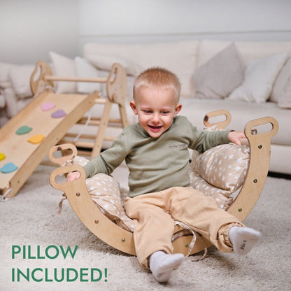 4in1 Montessori Climbing Frame: Pikler Triangle + Arch + Slide Board + Cushion for Toddlers (1–3 Years)