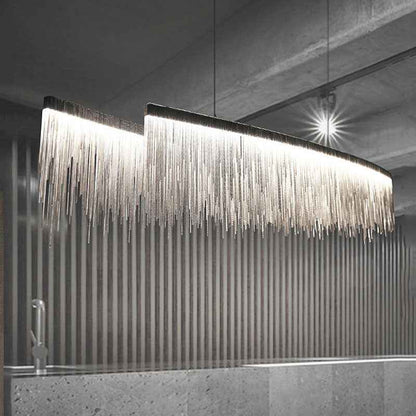 Personalized Minimalist Chandelier – Modern Silver Aluminum Pendant Light with Tassel Design for Dining & Living Room