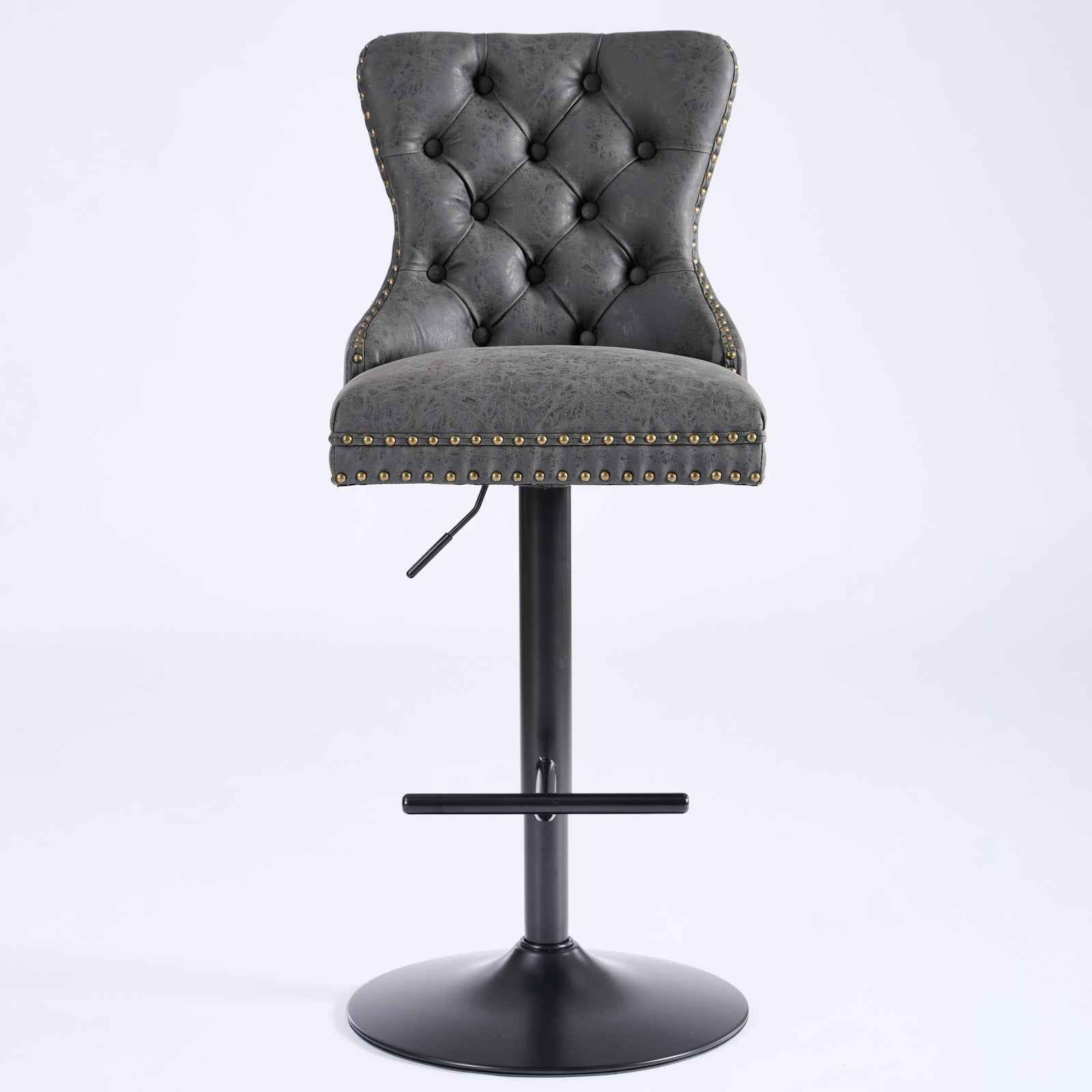 A&A Furniture Black PU Leather Bar Stools Set of 2 – Tufted Swivel Bar Chairs with Adjustable Height (Deliver to United States Only)