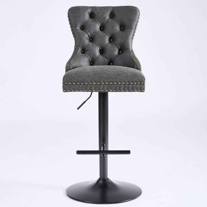 A&A Furniture Black PU Leather Bar Stools Set of 2 – Tufted Swivel Bar Chairs with Adjustable Height (Deliver to United States Only)