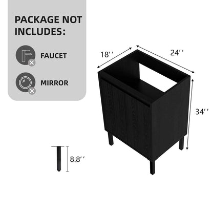24-Inch Matte Black Bathroom Vanity Cabinet – Freestanding Storage Vanity Base Without Sink