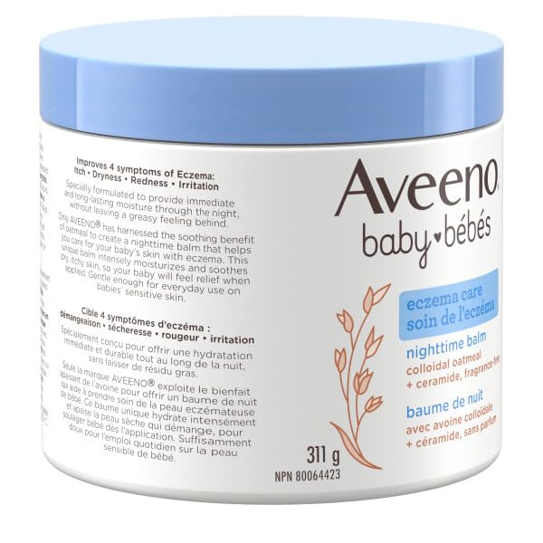 Aveeno Baby Eczema Care Nighttime Balm - Bedtime Body Lotion for itching due to eczema Colloidal Oatmeal + ceramide - Fragrance Free, Pack of 2 (622g Total)