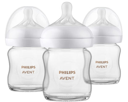 Philips Avent Natural Glass Baby Bottles with Natural Response Nipples (Slow Flow, Flow 2), 4oz, 3-pack, SCY910/03 🍁 All In One Marketplace Canada
