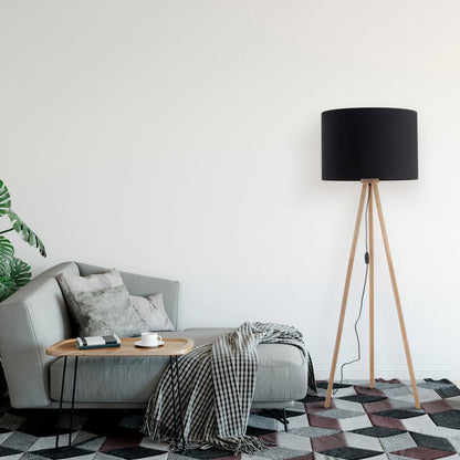 TOKYO Holz & Leinen Stehleuchte für Wohn- & Schlafzimmer