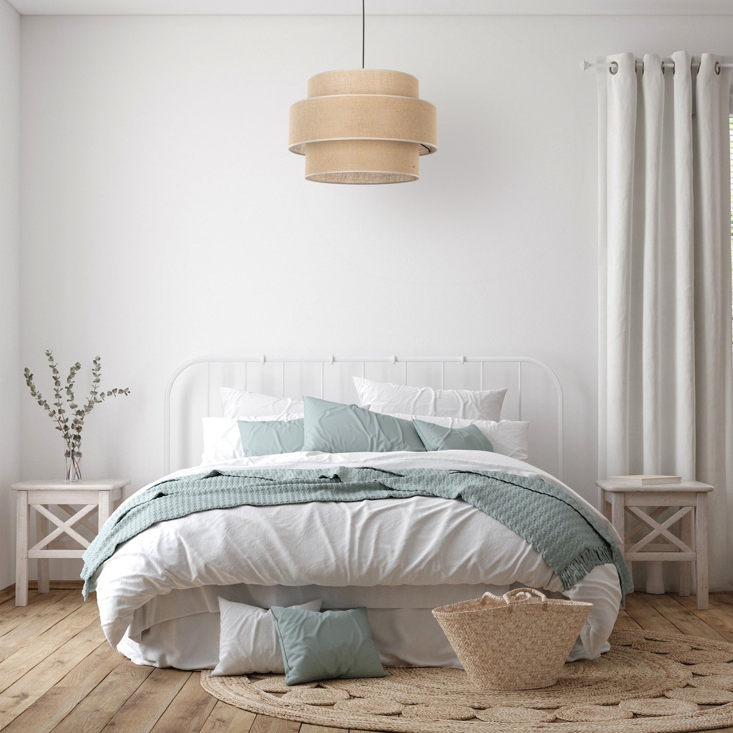 CALISTO JUTE Large Scandinavian Pendant Light for Bedroom, Living Room & Warm Natural Interiors