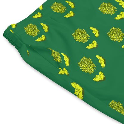 Relaxed fit Lime Green Beach Shorts-lilac & lotus prints