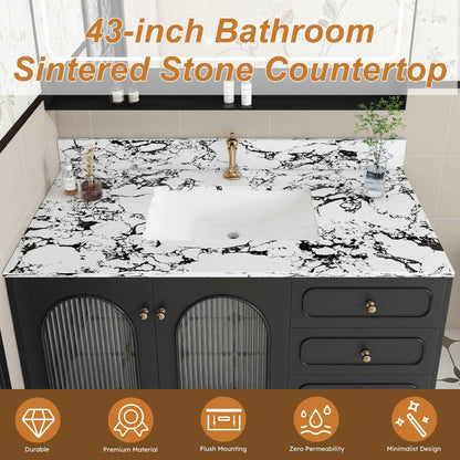 43-Inch Carrara White Bathroom Vanity Top with Undermount Ceramic Sink & Backsplash – Artificial Marble Countertop
