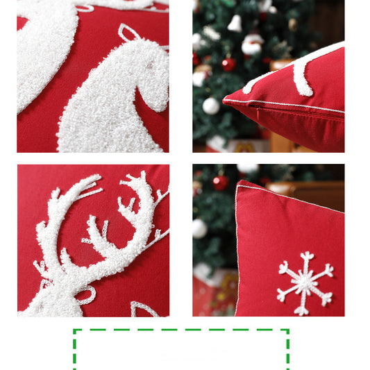 Holiday Reindeer Throw Pillow Cover – Cartoon Elk Embroidered Cushion Case for Sofa & Home