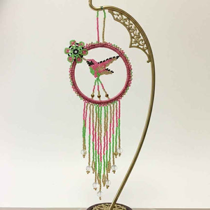 Pink and Green Native Beaded Hummingbird