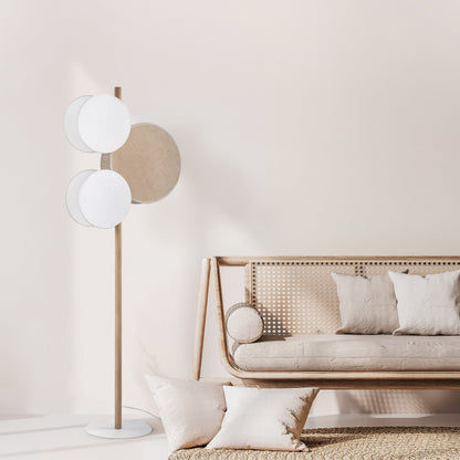 PULSE Pine, Jute & Linen 3-Light Floor Lamp for Living Room, Bedroom & Reading Corner