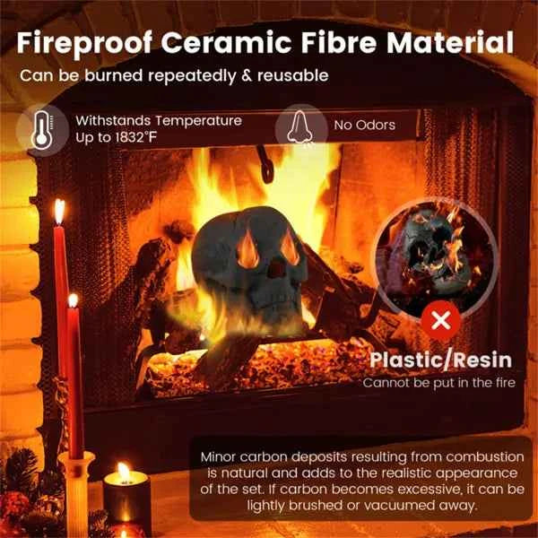 Ceramic Halloween Fire Pit Skull – Realistic Flame Effect Outdoor Decoration