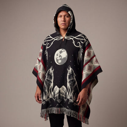 Howling wolf HandMade Wool Poncho