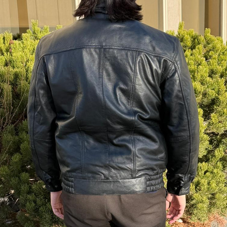 BOL Men's Double Pocket Leather Bomber Jacket