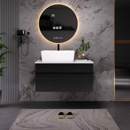 31.5" Floating Bathroom Vanity with Ceramic Vessel Sink – Modern Wall Mounted Single Vanity