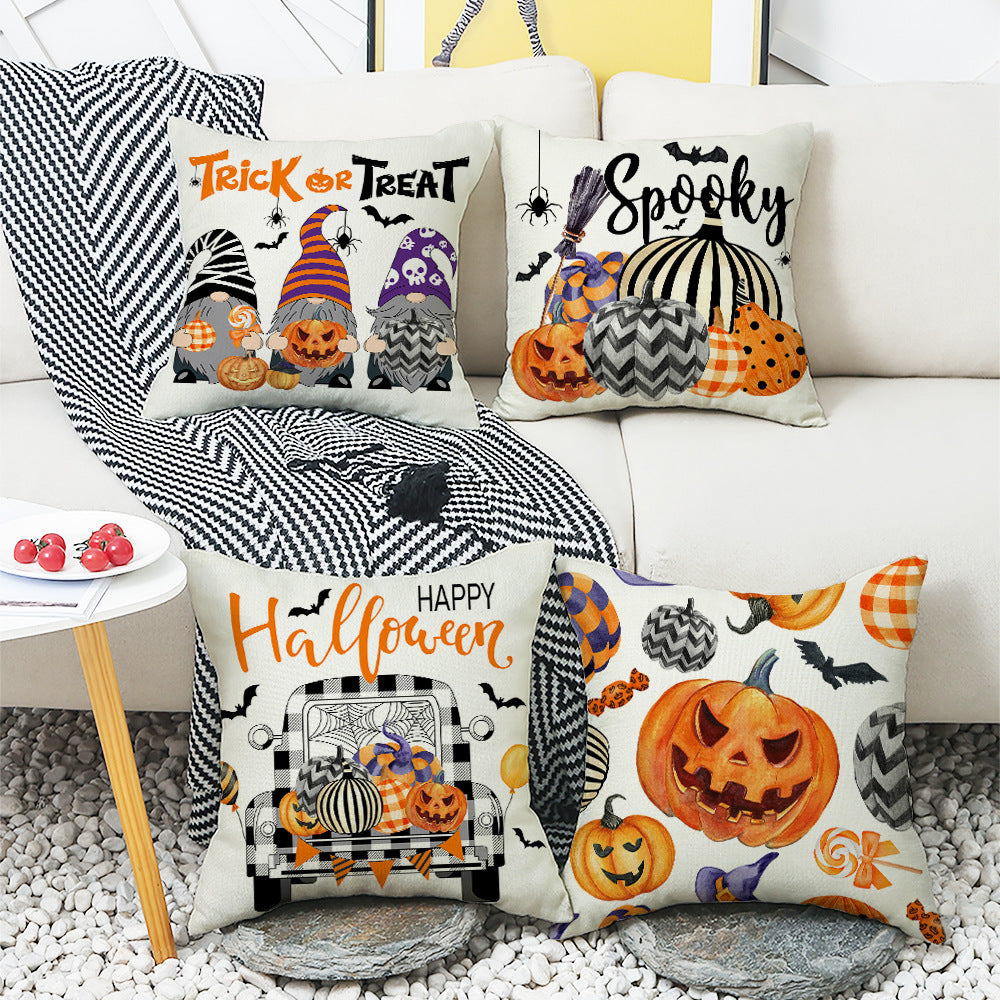 Halloween Cartoon Car Pumpkin Pillow Cover – Nordic Festival Sofa Cushion Case 45×45cm