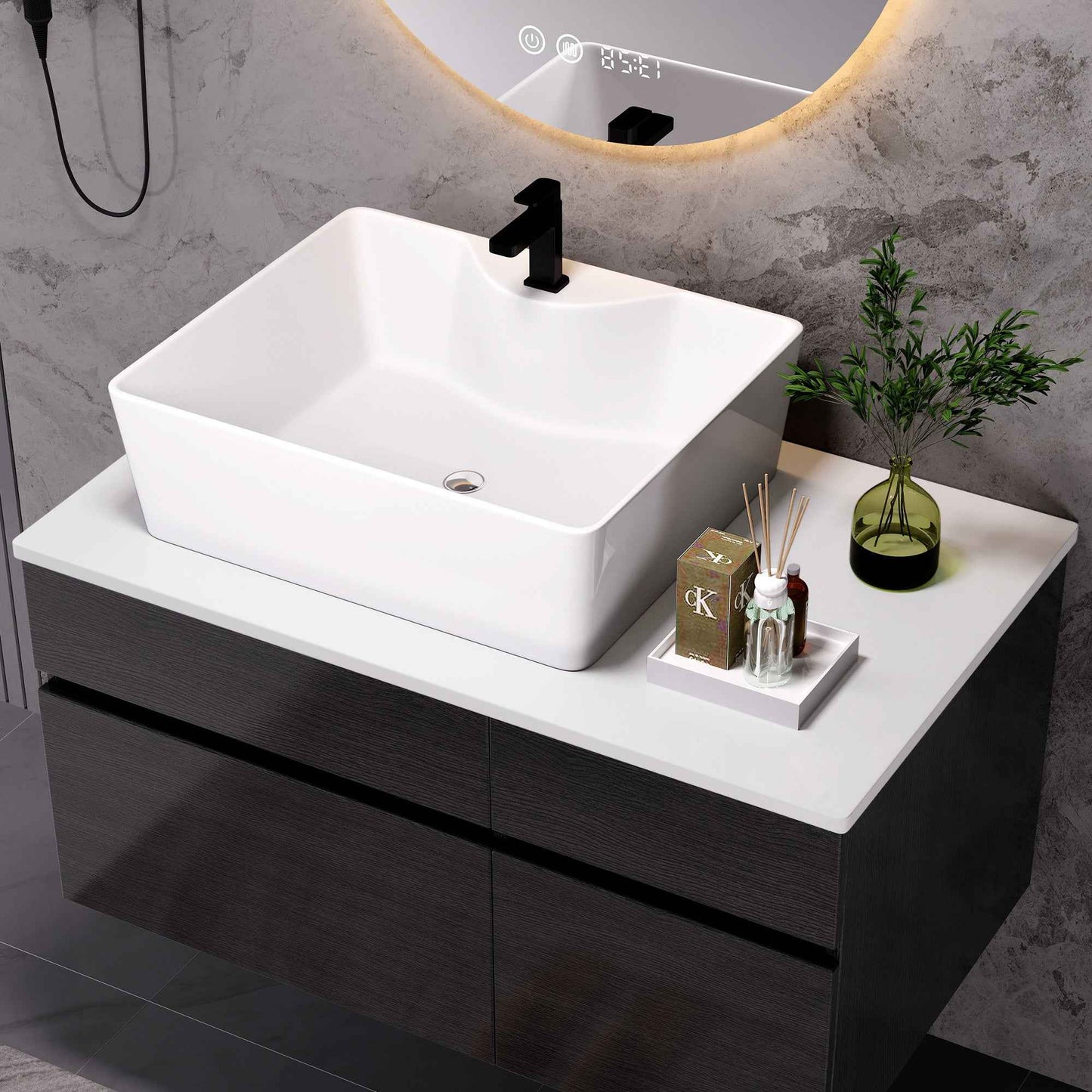 31.5" Floating Bathroom Vanity with Ceramic Vessel Sink – Modern Wall Mounted Single Vanity