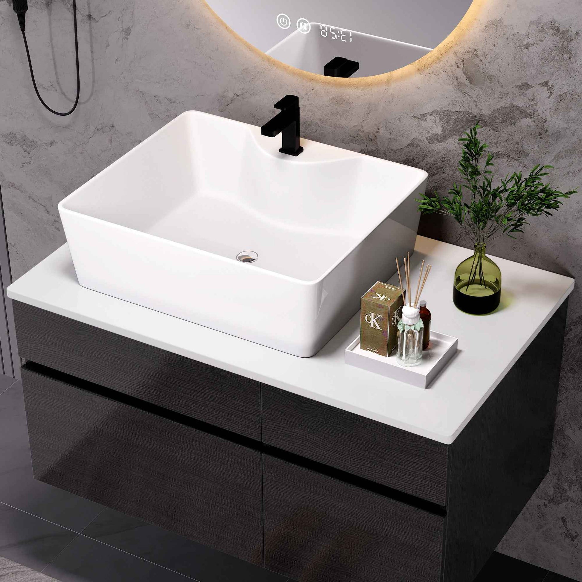 31.5" Floating Bathroom Vanity with Ceramic Vessel Sink – Modern Wall Mounted Single Vanity