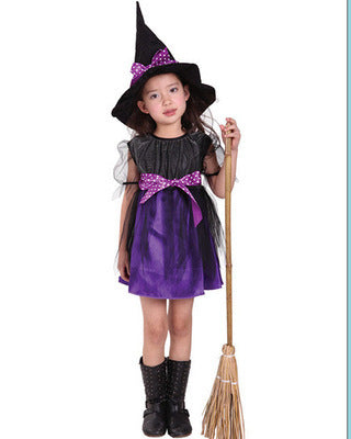 Kids Halloween Witch Costume – Girls Magical Princess Dress with Witch Style