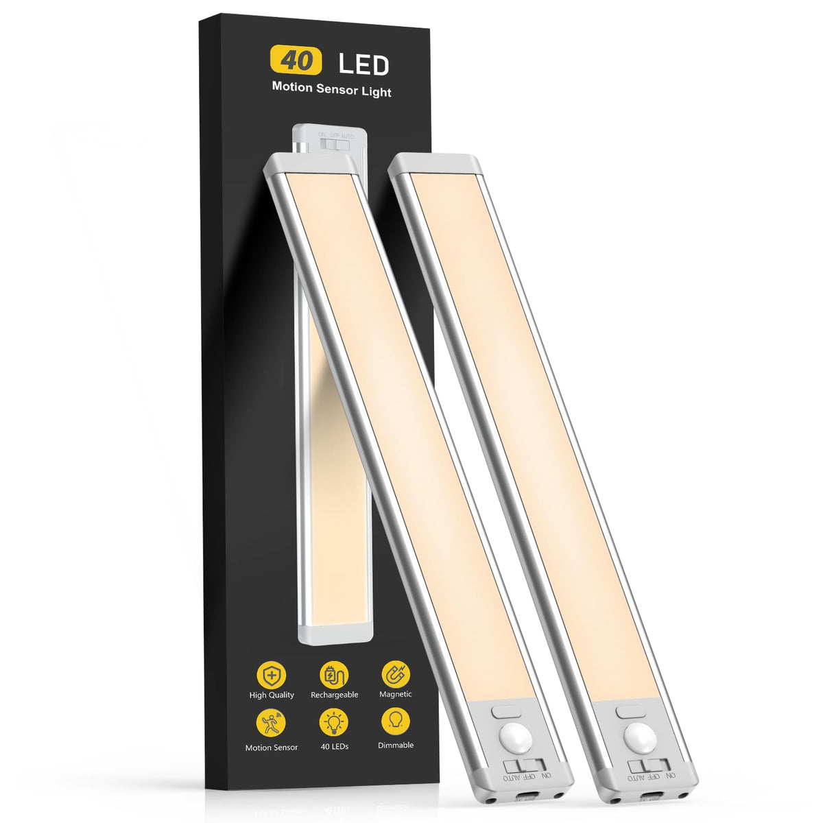 MCGOR 10inch Under Cabinet Lighting, 2 Pack Rechargeable Motion Sensor Light Indoor, 5 Levels Dimmable Magnetic Closet Lights, Wireless Under Counter Lights for Kitchen, Stairs 🍁 All In One Marketplace Canada
