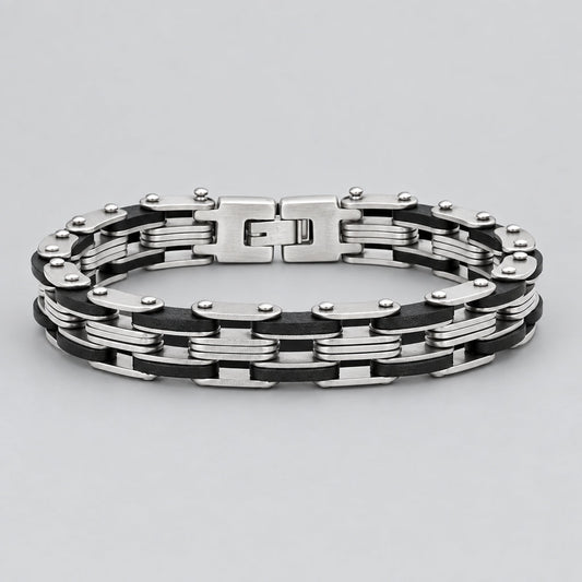 Men’s Stainless Steel Industrial Two-Tone Motorcycle Chain Biker Bracelet