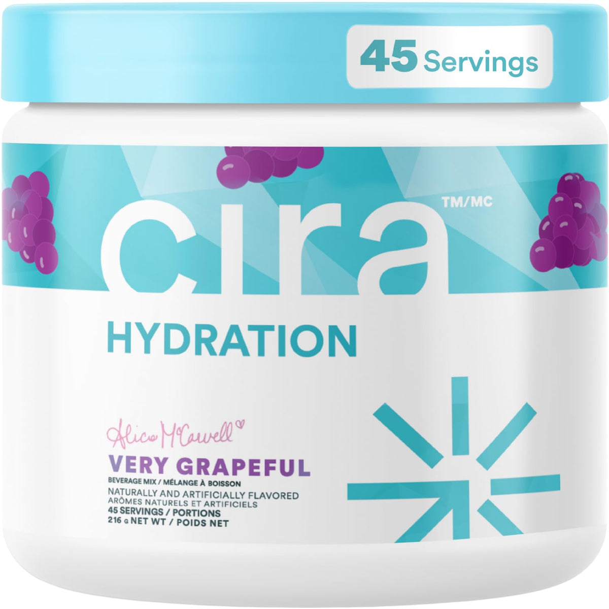 Cira Hydration Electrolytes Powder - Cira x Alicia McCarvell’s Daily Electrolyte Powder, Sugar Free, Himalayan Salt, Magnesium, Potassium for Dehydration Relief & Recovery - Very Grapeful, 45 Servings 🍁 All In One Marketplace Canada