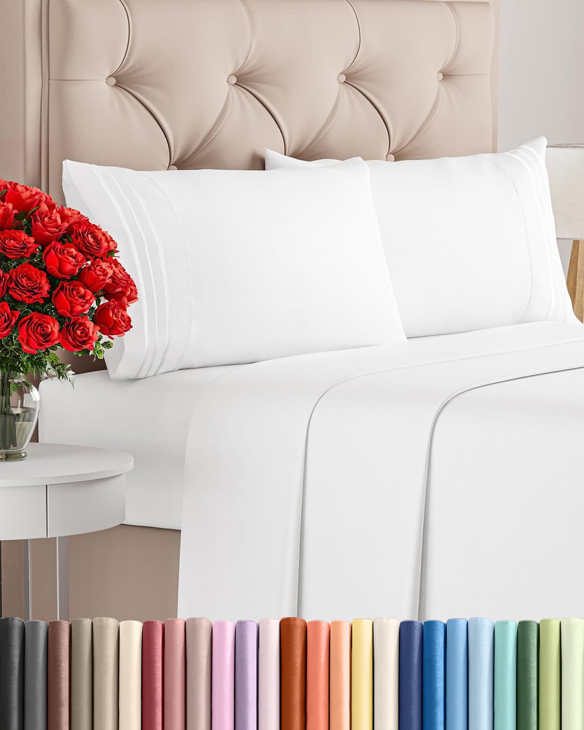 King Size 4 Piece Sheet Set - Comfy Breathable & Cooling Sheets - Hotel Luxury Bed Sheets for Women & Men - Deep Pockets, Easy-Fit, Extra Soft & Wrinkle Free Sheets - White Oeko-Tex Bed Sheet Set 🍁 All In One Marketplace Canada
