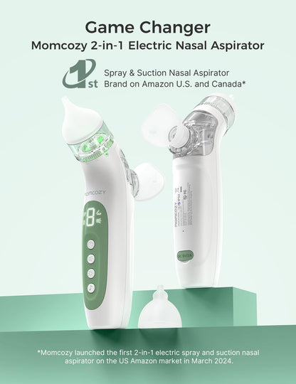 Momcozy BreezyClear™ Spray and Suction 2-in-1 Electric Nasal Aspirator for Baby, 4 Adjustable Suction Levels up to 65kPa Hospital-Grade, Quiet & Portable Nose Cleaner with Soothing Light & Music 🍁 All In One Marketplace Canada