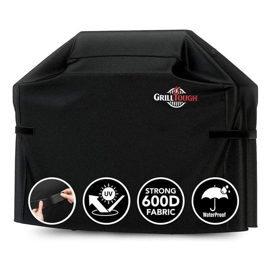 GrillTough Heavy Duty BBQ Grill Cover for Outdoor Grill, 58 Inch – Waterproof, Weather Resistant, UV & Fade Resistant with Fastening Straps – Gas Grill Cover for Weber, Genesis, Charbroil, etc. Black 🍁 All In One Marketplace Canada