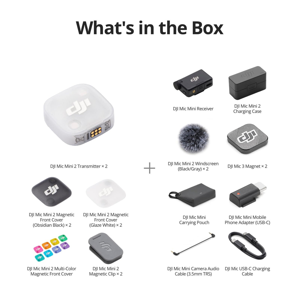DJI Mic Mini 2 (2 TX + 1 Standard RX + Charging Case), Lavalier Wireless Vlogging Mic for iPhone/Android/Camera, Bluetooth Microphone, Noise Cancelling, 48h Battery, Multi-Color Cover 🍁 All In One Marketplace Canada