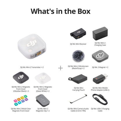 DJI Mic Mini 2 (2 TX + 1 Standard RX + Charging Case), Lavalier Wireless Vlogging Mic for iPhone/Android/Camera, Bluetooth Microphone, Noise Cancelling, 48h Battery, Multi-Color Cover 🍁 All In One Marketplace Canada