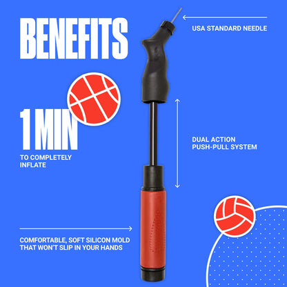 SPORTBIT Ball Pump for Sports Balls - Basketball Pump, Volleyball Pump, Football & Soccer Ball Air Pump - Hand Pump for All Sport Balls - Push & Pull Inflating System - Goes with 5 Needles Set 🍁 All In One Marketplace Canada