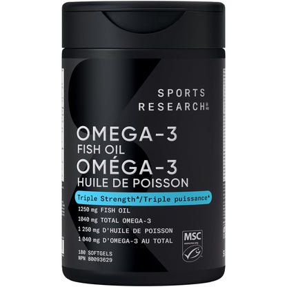 Sports Research® Triple Strength Omega 3 Fish Oil - Burpless Supplement w/EPA & DHA Fatty Acids from Wild Alaskan Pollock - Supports Cognitive Health & Brain Function for Men & Women - 1250mg, 180ct 🍁 All In One Marketplace Canada